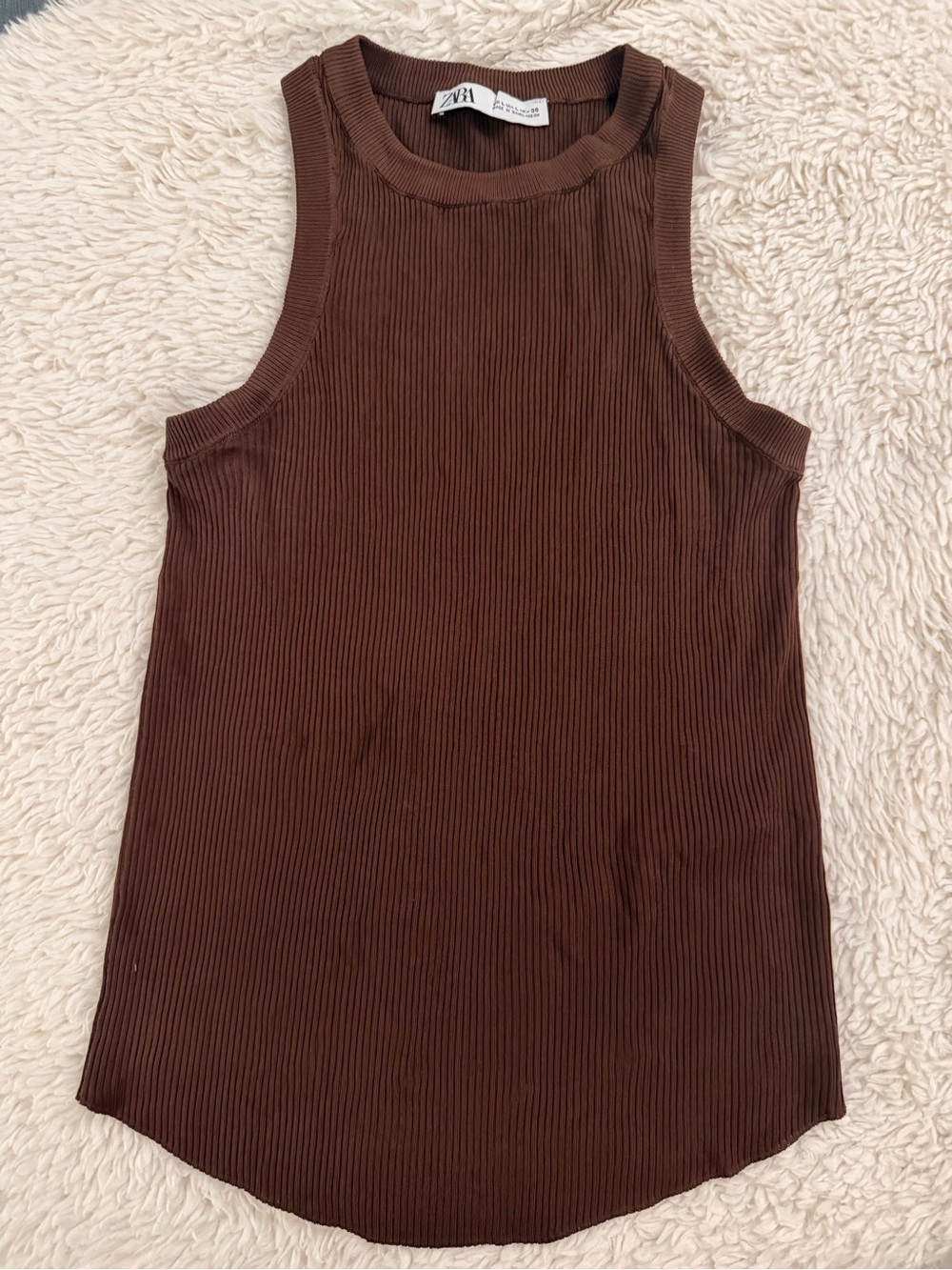 Zara Chocolate Brown Ribbed Tank Top